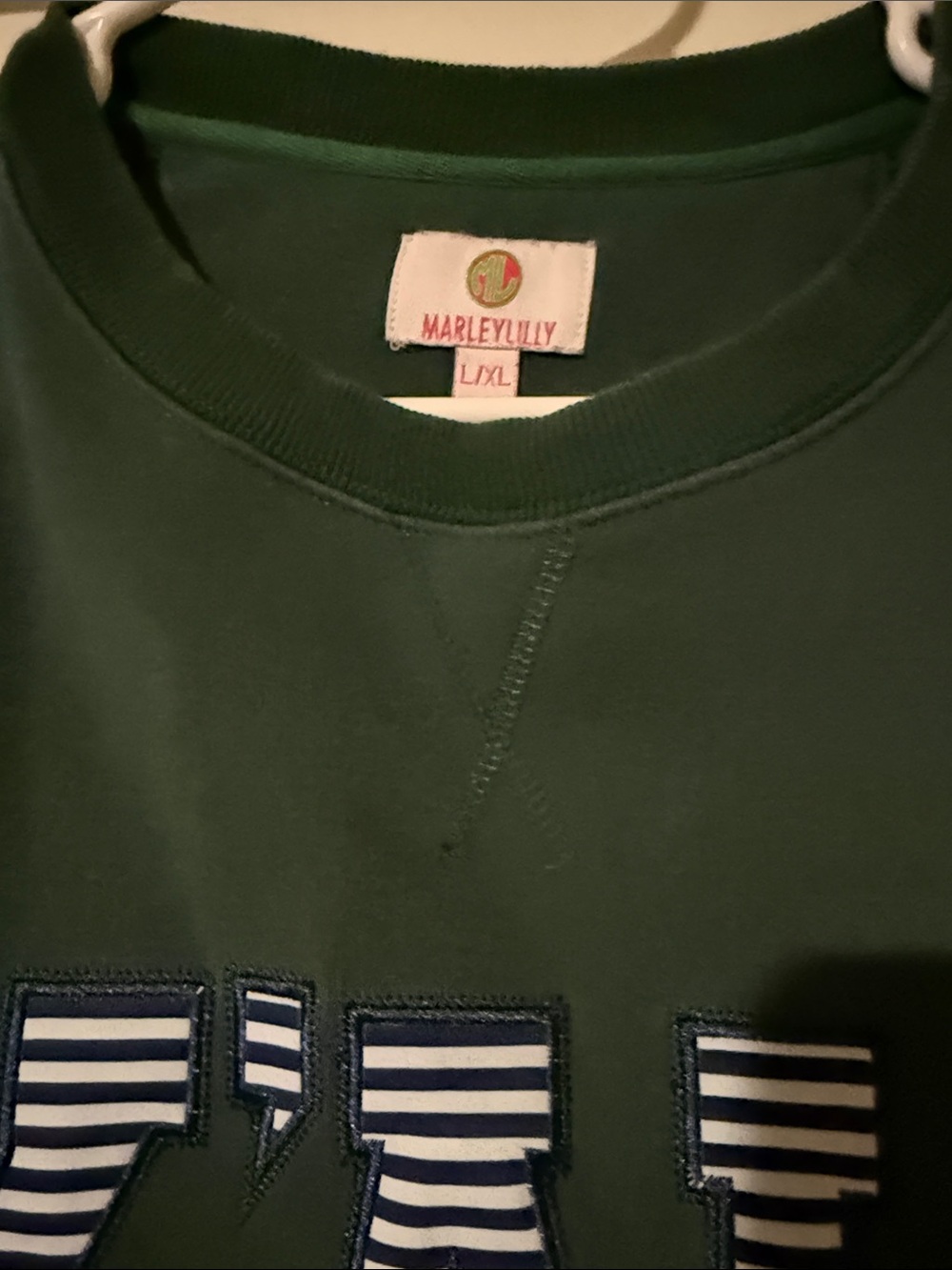 Crewneck Sweatshirt in Dark Green with Striped 'Y'ALL' Applique - Picture 7 of 8